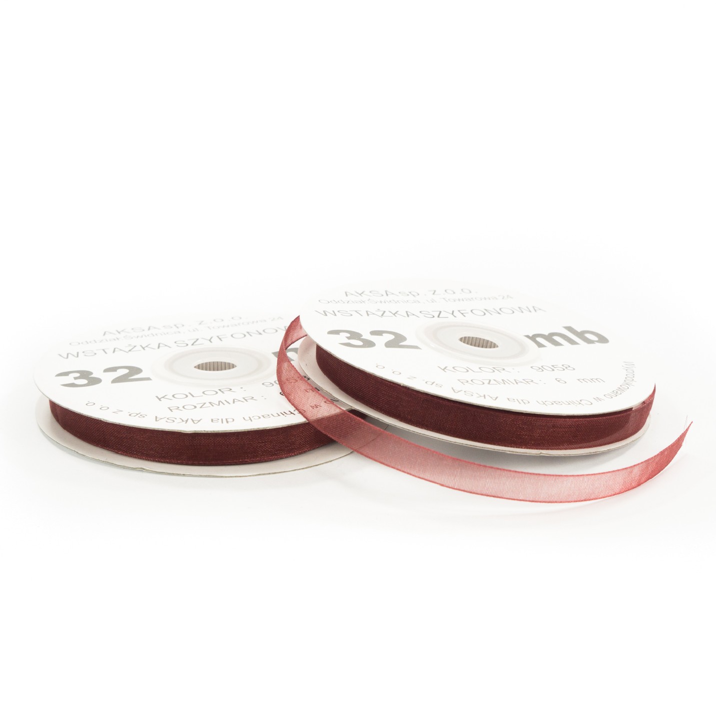6mm WO9058 Wstążka szyfonowa bordowa 32mb 6mm WO9058 Wstążka szyfonowa bordowa 32mb