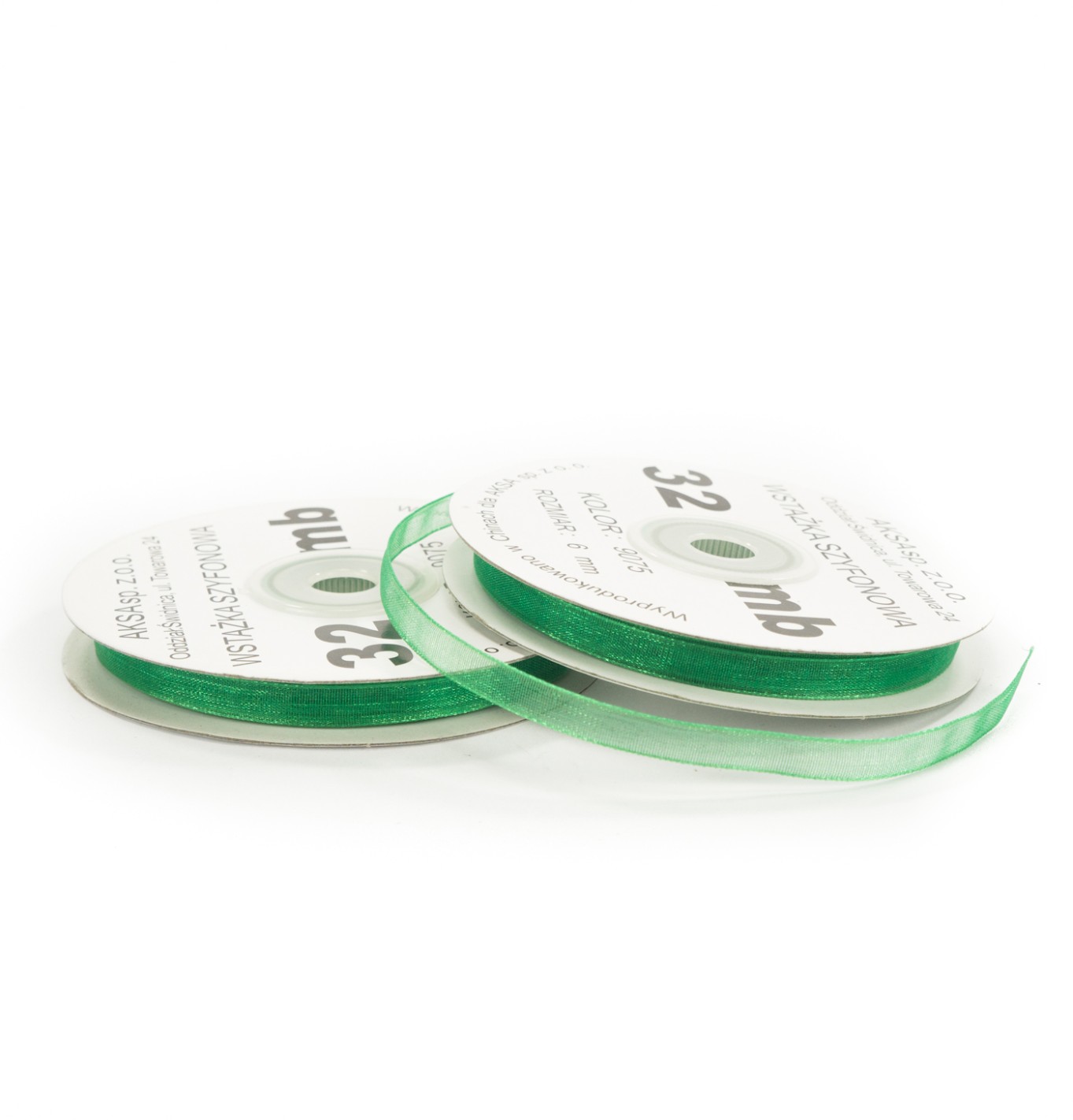 6mm WO9075 Wstążka szyfonowa zielona 32mb 6mm WO9075 Wstążka szyfonowa zielona 32mb