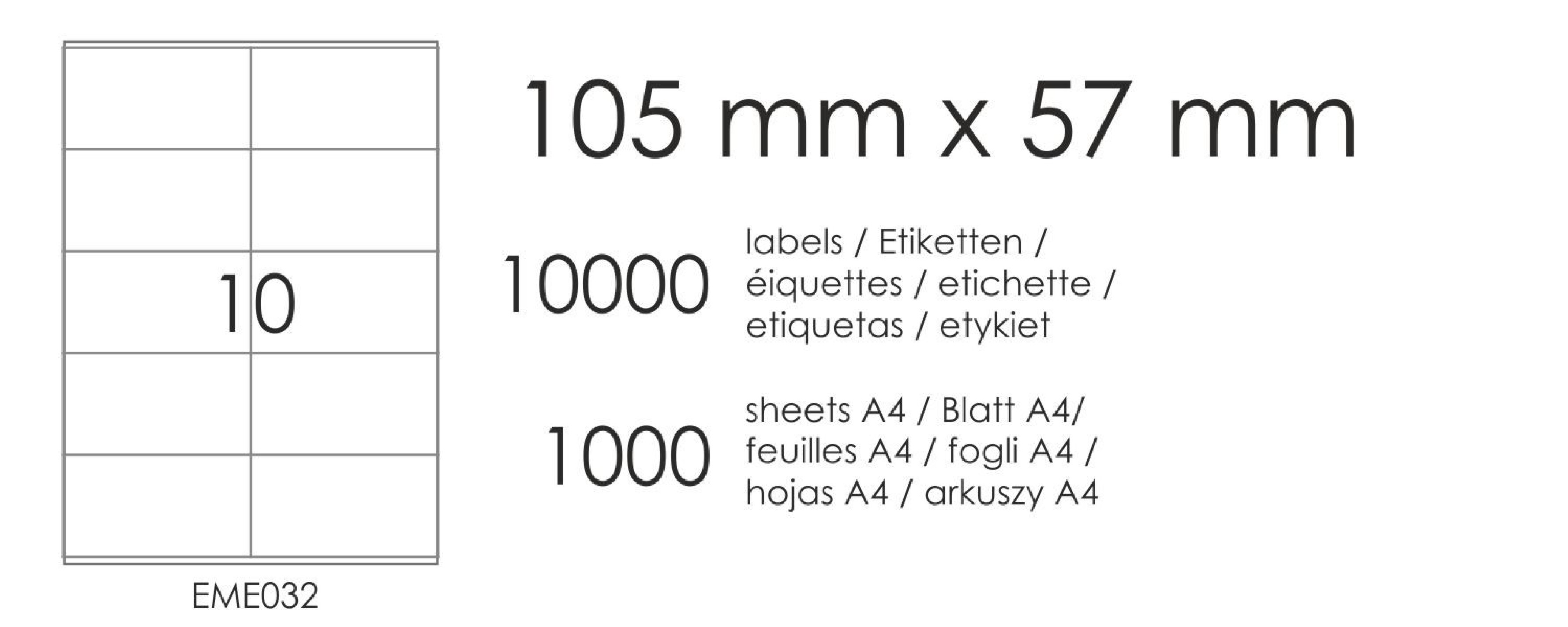 Etykiety samoprzylepne EME32 105x57 (10) 1000A4 Etykiety samoprzylepne EME32 105x57 (10) 1000A4