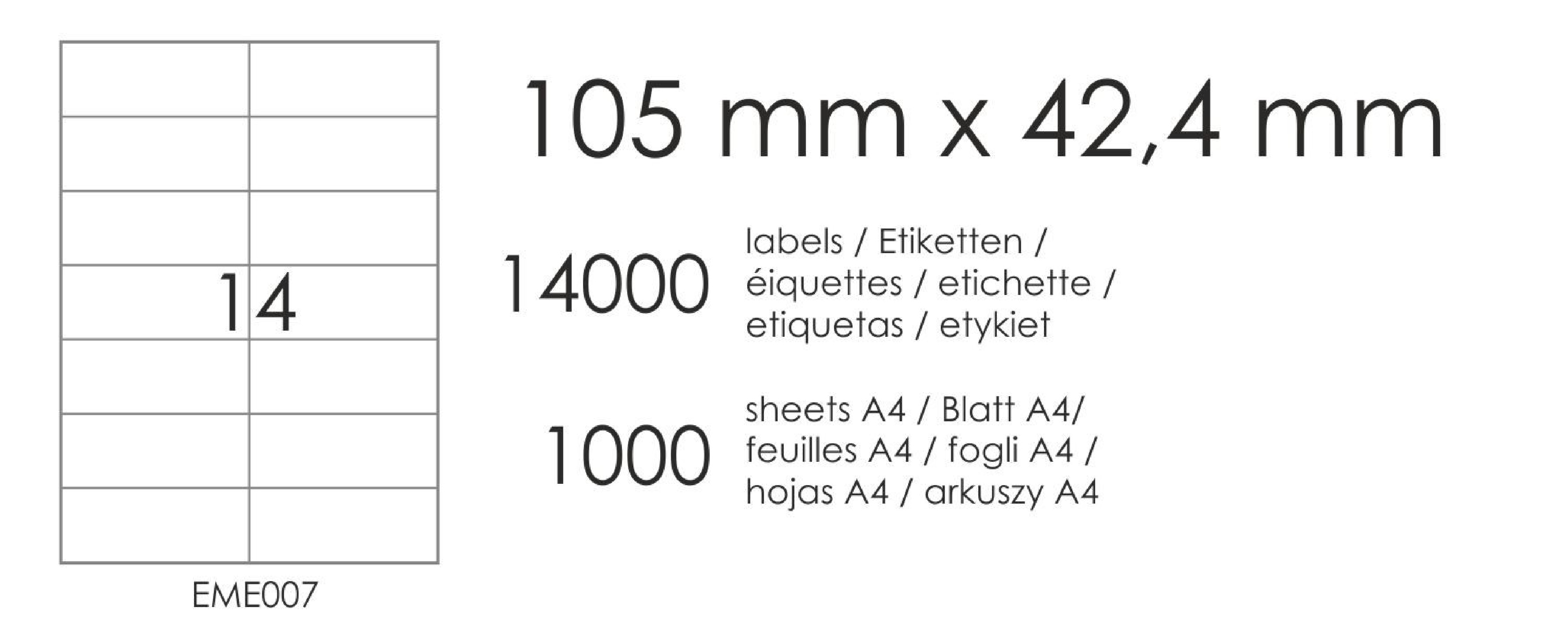 Etykiety samoprzylepne EME7 105x42,4 (14) 1000A4 Etykiety samoprzylepne EME7 105x42,4 (14) 1000A4
