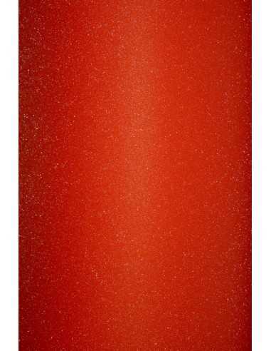 Papier ozdobny dekoracyjny kolorowy jednostronnie brokatowy samoprzylepny czerwony 150g 10A4