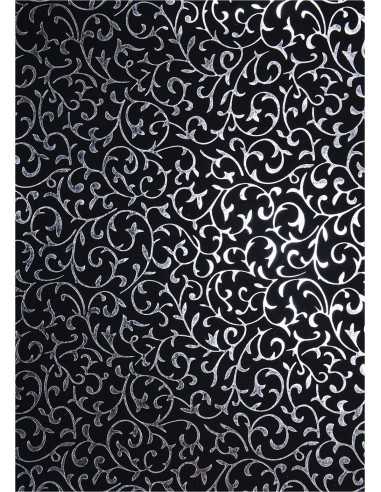 Papier ozdobny dekoracyjny czarny - srebrna koronka 18x25 5szt.