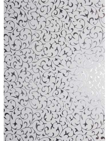 Papier ozdobny dekoracyjny biały - srebrna koronka 18x25 5szt.