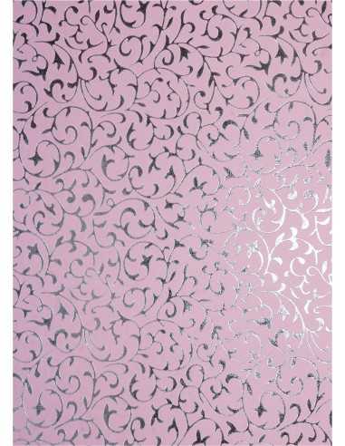 Papier ozdobny dekoracyjny jasny różowy - srebrna koronka 18x25 5szt.
