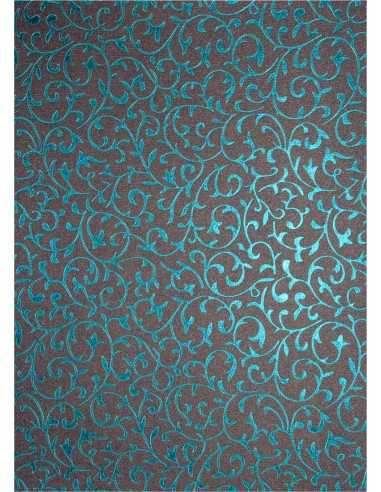 Papier ozdobny dekoracyjny metalizowany ciemny szary - turkusowa koronka 18x25 5szt.