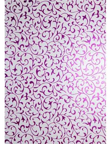 Papier ozdobny dekoracyjny metalizowany biały - różowa koronka 18x25 5szt.