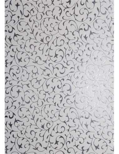Papier ozdobny dekoracyjny metalizowany biały - srebrna koronka 18x25 5szt.