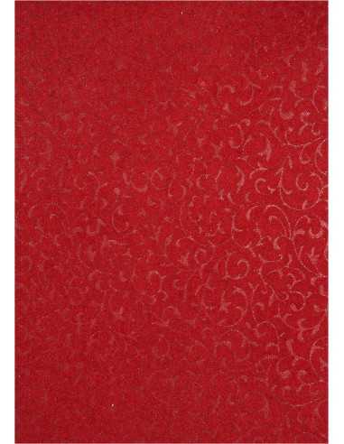 Papier ozdobny dekoracyjny czerwony - zamszowa koronka 18x25 5szt.
