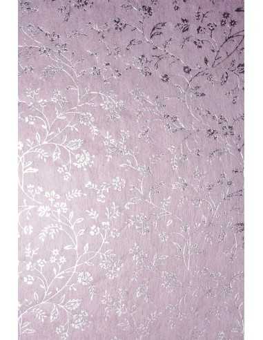 Papier ozdobny dekoracyjny flizelina jasna różowa - srebrne kwiatki 19x29 5szt.