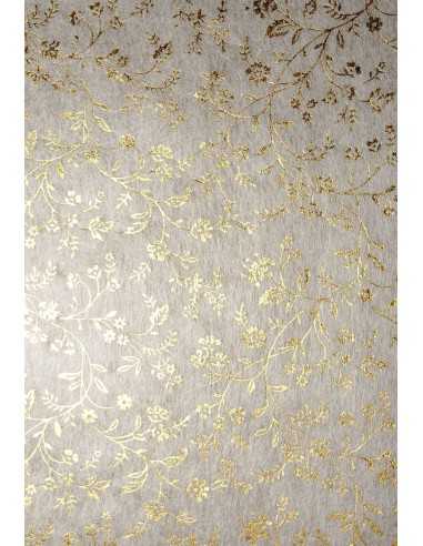 Papier ozdobny dekoracyjny flizelina ecru - złote kwiatki 19x29 5szt.
