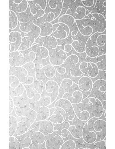 Papier ozdobny dekoracyjny flizelina biały - srebrna brokatowa koronka 19x29 5szt.