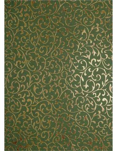 Papier ozdobny dekoracyjny oliwkowy - złota koronka 56x76cm