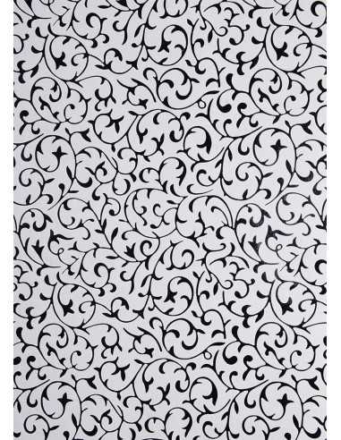 Papier ozdobny dekoracyjny biały - czarna koronka 56x76cm