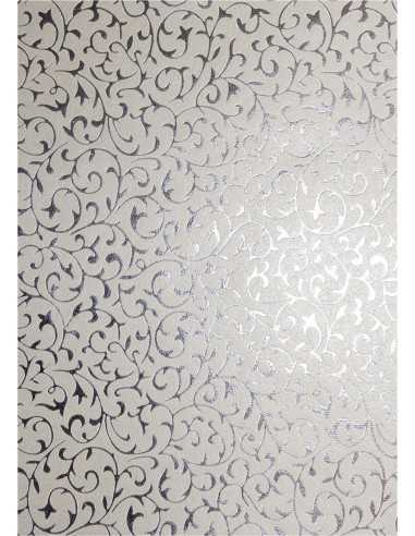 Papier ozdobny dekoracyjny metalizowany ecru - srebrna koronka 56x76cm