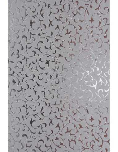 Papier ozdobny dekoracyjny metalizowany srebrny - srebrna koronka 56x76cm