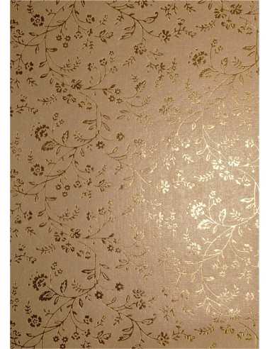 Papier ozdobny dekoracyjny metalizowany złoty - złote kwiatki 56x76cm