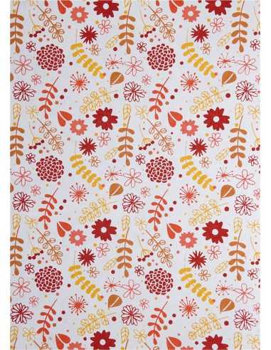 Papier ozdobny dekoracyjny wzór kwiaty / liście - czerwony /pomarańczowy 56x76cm