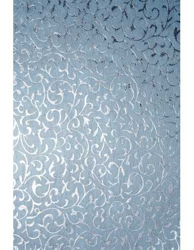 Papier ozdobny dekoracyjny flizelina niebieska - srebrna koronka 58x90cm