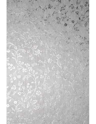 Papier ozdobny dekoracyjny flizelina biała - srebrne kwiatki 58x90cm