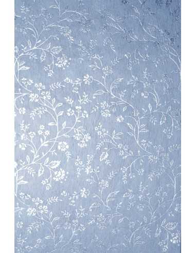 Papier ozdobny dekoracyjny flizelina niebieska - srebrne kwiatki 58x90cm