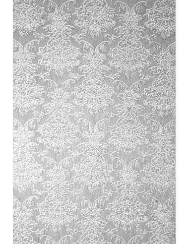 Papier ozdobny dekoracyjny flizelina biała - srebrny brokatowy ornament 58x90cm