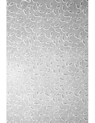 Papier ozdobny dekoracyjny flizelina biała - srebrne brokatowe listki 58x90cm