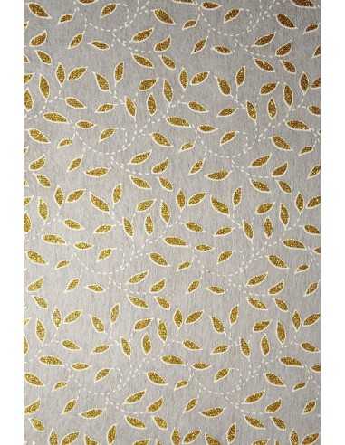 Papier ozdobny dekoracyjny flizelina ecru - złote brokatowe listki 58x90cm