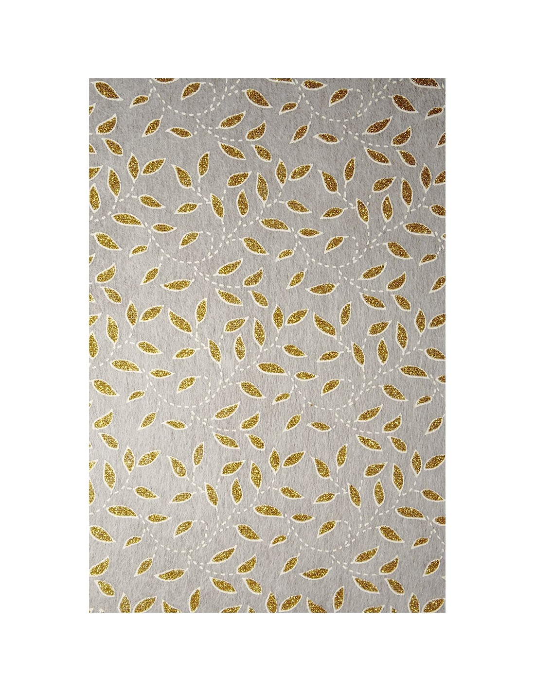 Papier ozdobny dekoracyjny flizelina ecru - złote brokatowe listki 58x90cm Papier ozdobny dekoracyjny flizelina ecru - złote brokatowe listki 58x90cm