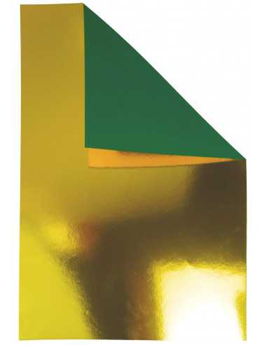 Papier ozdobny kolorowy jednostronnie lustrzany Mirror 260g Gold / zielony spód B71 68x97 R100