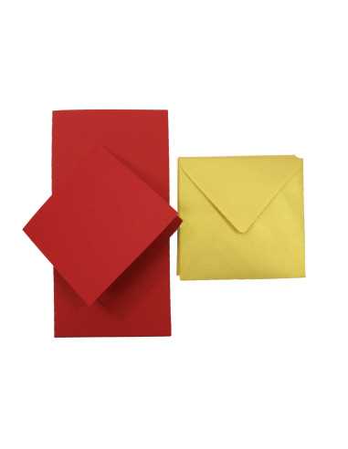 Zestaw papier ozdobny Nettuno 280g Rosso Fuocco czerwony bigowany + koperta K4 Aster Metallic Cherish złota 25szt.