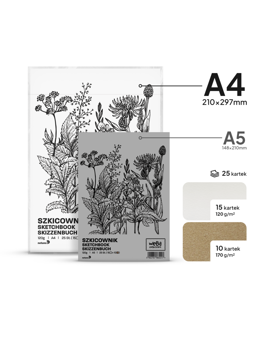 Szkicownik WeBa Collection 120g biały + eko 25ark. A4